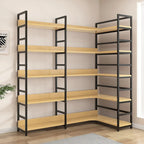 6-Tier Wood and Steel L-Shaped Corner Display Bookshelf