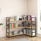 6-Tier Wood and Steel L-Shaped Corner Display Bookshelf