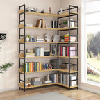 6-Tier Wood and Steel L-Shaped Corner Display Bookshelf