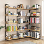 6-Tier Wood and Steel L-Shaped Corner Display Bookshelf