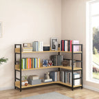 6-Tier Wood and Steel L-Shaped Corner Display Bookshelf