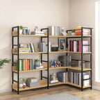 6-Tier Wood and Steel L-Shaped Corner Display Bookshelf