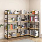6-Tier Wood and Steel L-Shaped Corner Display Bookshelf