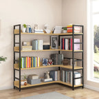 6-Tier Wood and Steel L-Shaped Corner Display Bookshelf
