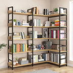 6-Tier Wood and Steel L-Shaped Corner Display Bookshelf