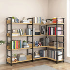 6-Tier Wood and Steel L-Shaped Corner Display Bookshelf