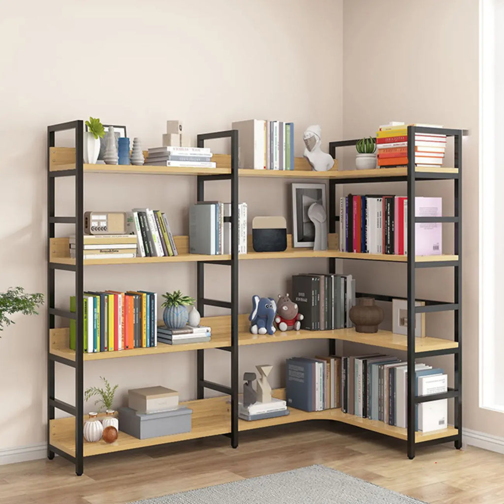 6-Tier Wood and Steel L-Shaped Corner Display Bookshelf