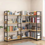 6-Tier Wood and Steel L-Shaped Corner Display Bookshelf
