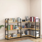 6-Tier Wood and Steel L-Shaped Corner Display Bookshelf