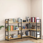 6-Tier Wood and Steel L-Shaped Corner Display Bookshelf