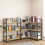 6-Tier Wood and Steel L-Shaped Corner Display Bookshelf
