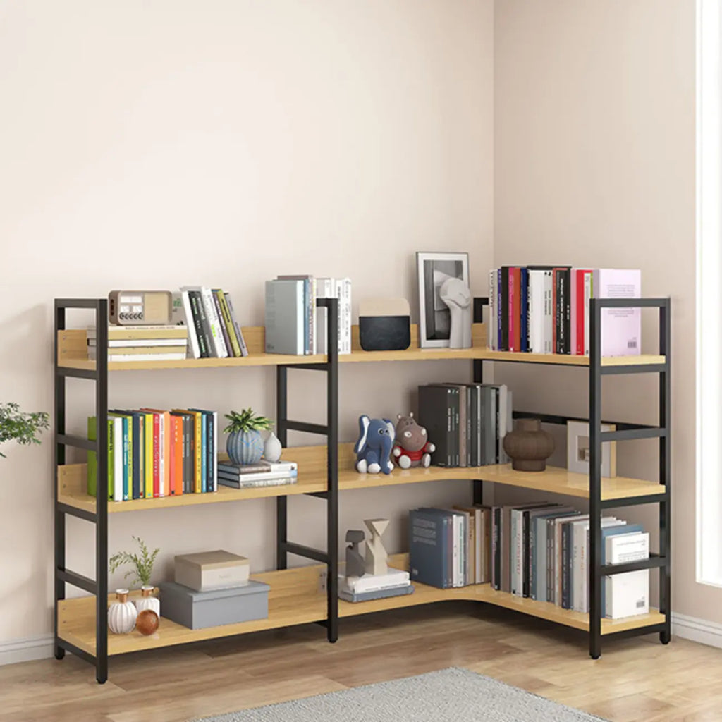 6-Tier Wood and Steel L-Shaped Corner Display Bookshelf