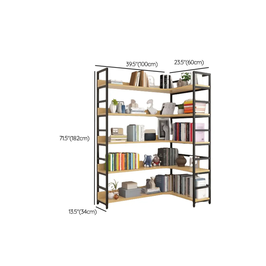 6-Tier Wood and Steel L-Shaped Corner Display Bookshelf
