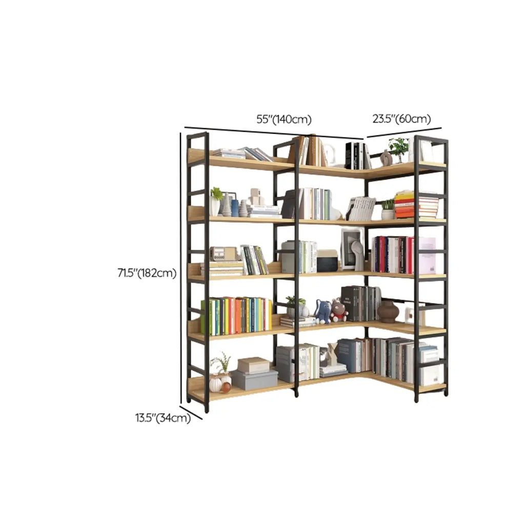 6-Tier Wood and Steel L-Shaped Corner Display Bookshelf