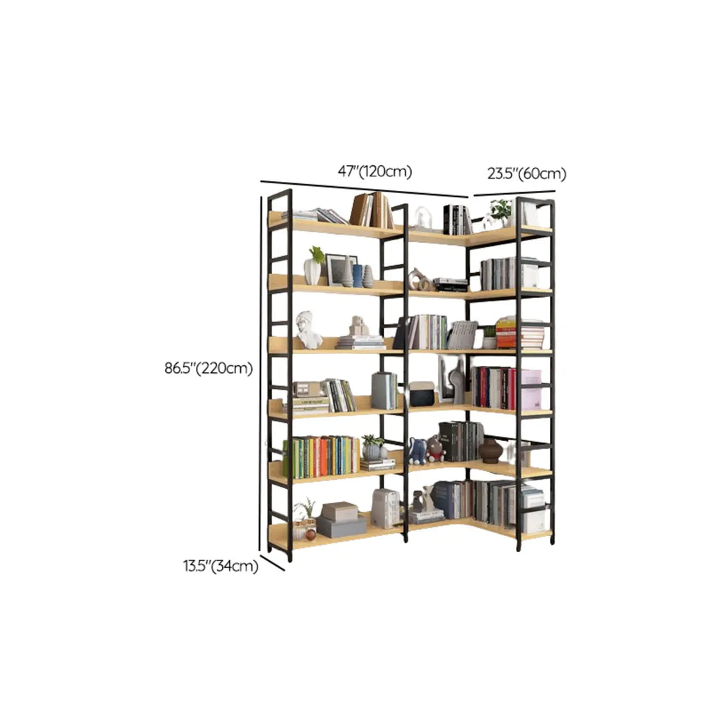 6-Tier Wood and Steel L-Shaped Corner Display Bookshelf