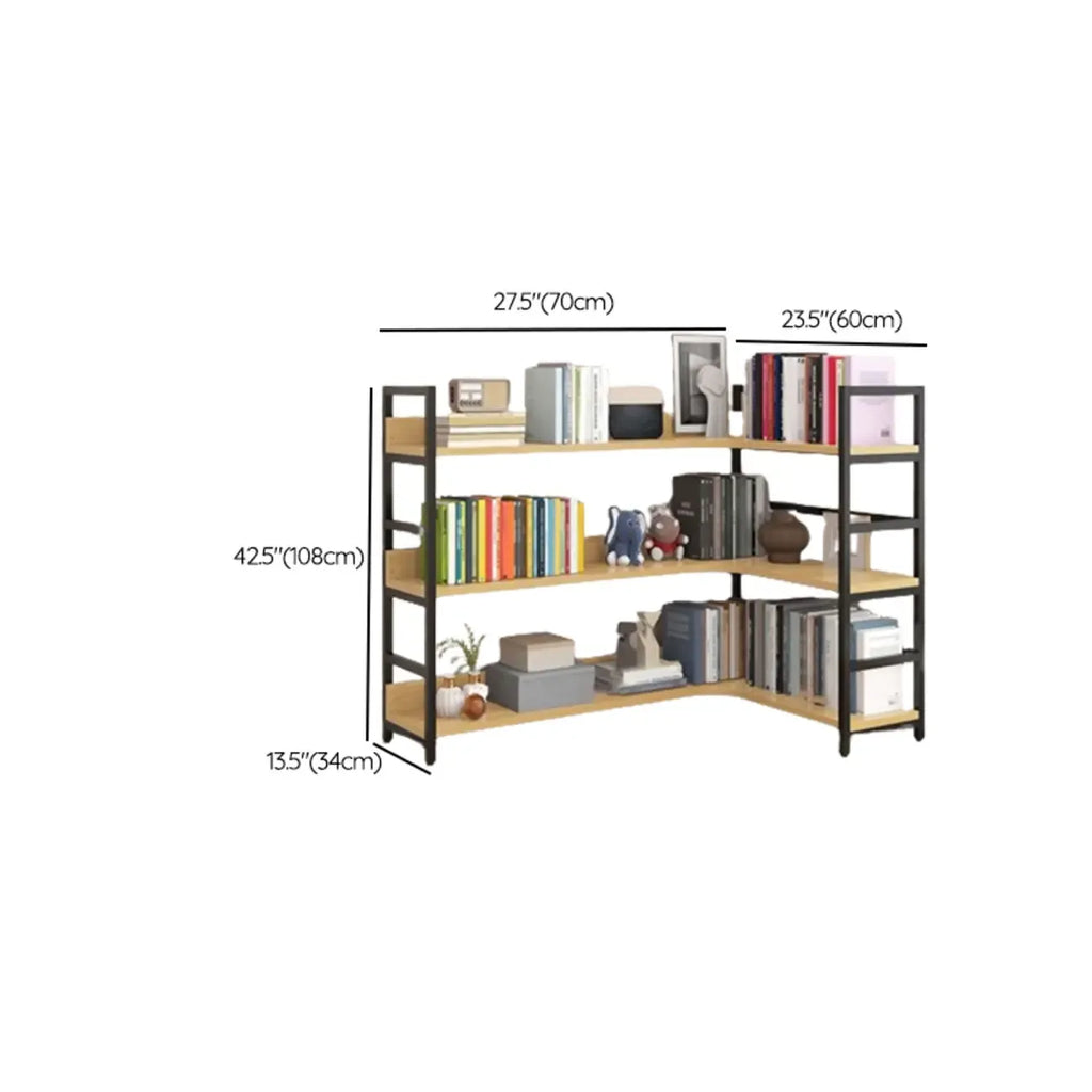 6-Tier Wood and Steel L-Shaped Corner Display Bookshelf