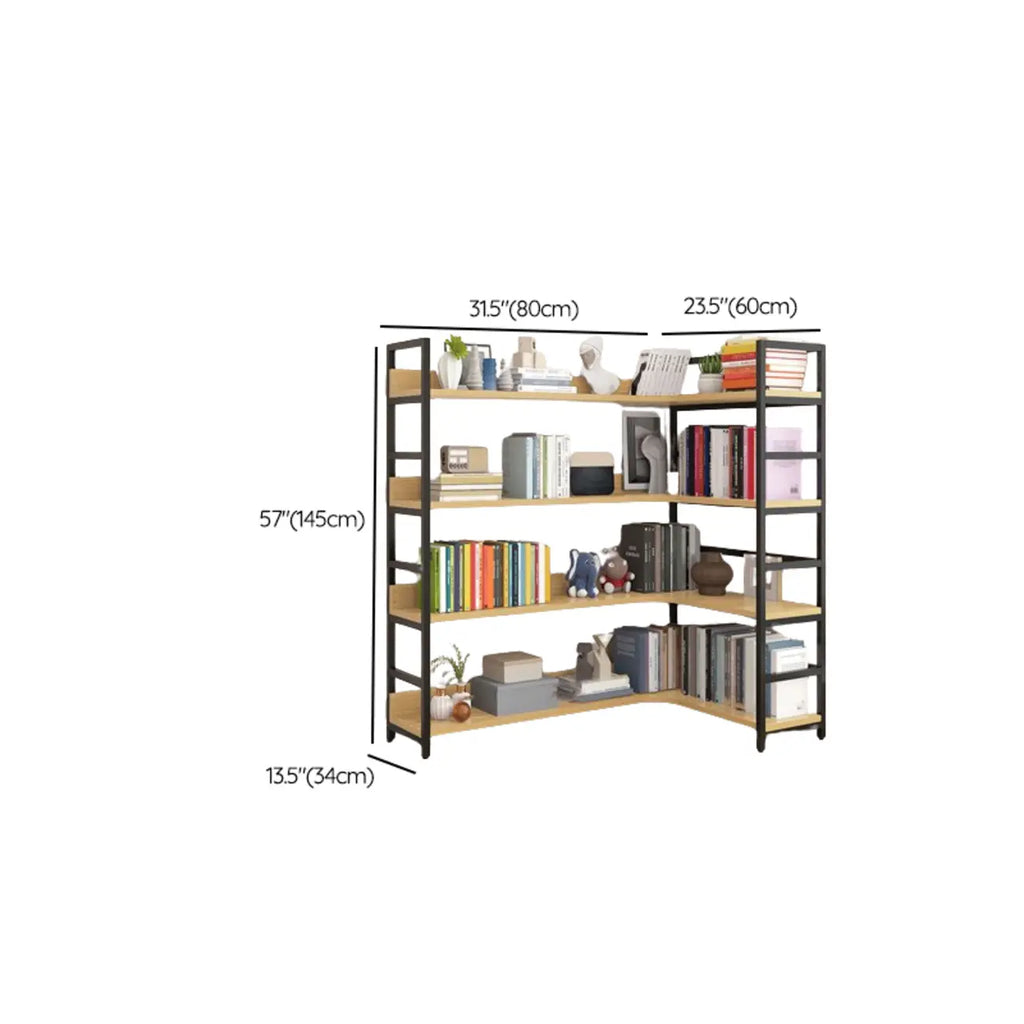 6-Tier Wood and Steel L-Shaped Corner Display Bookshelf
