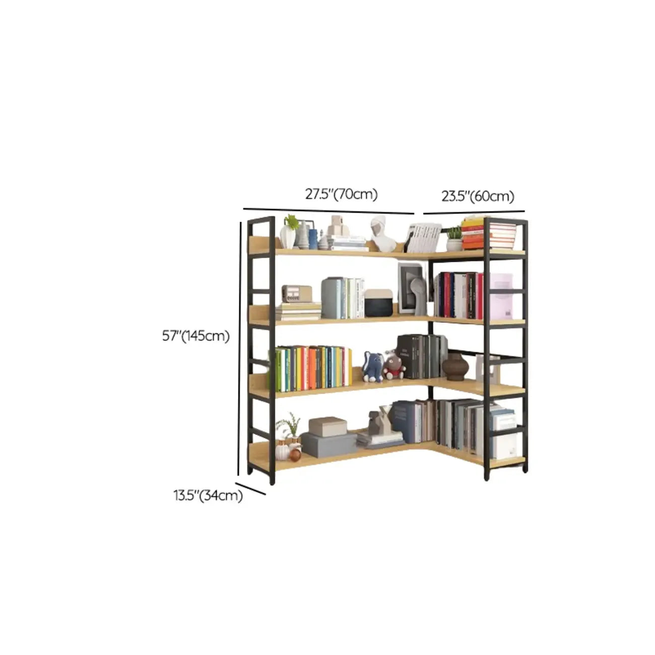 6-Tier Wood and Steel L-Shaped Corner Display Bookshelf