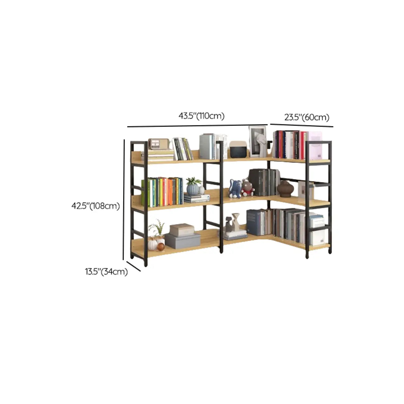 6-Tier Wood and Steel L-Shaped Corner Display Bookshelf