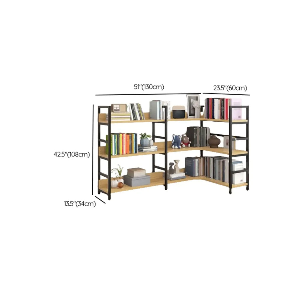 6-Tier Wood and Steel L-Shaped Corner Display Bookshelf