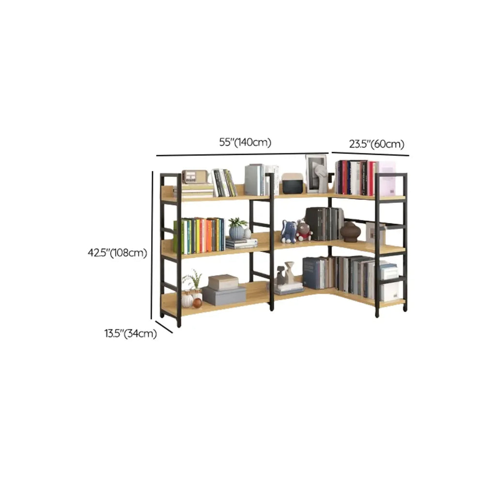 6-Tier Wood and Steel L-Shaped Corner Display Bookshelf