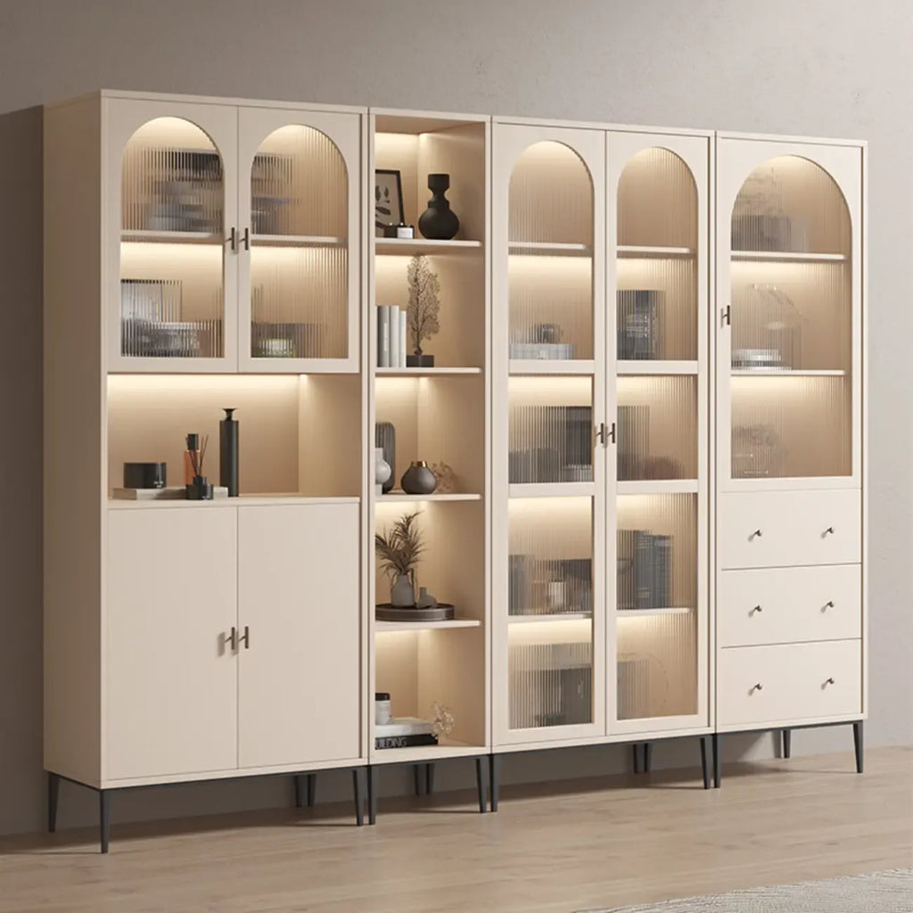 Vertical White Wood Multi-Storage Bookcase with Glass Doors