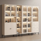 Vertical White Wood Multi-Storage Bookcase with Glass Doors