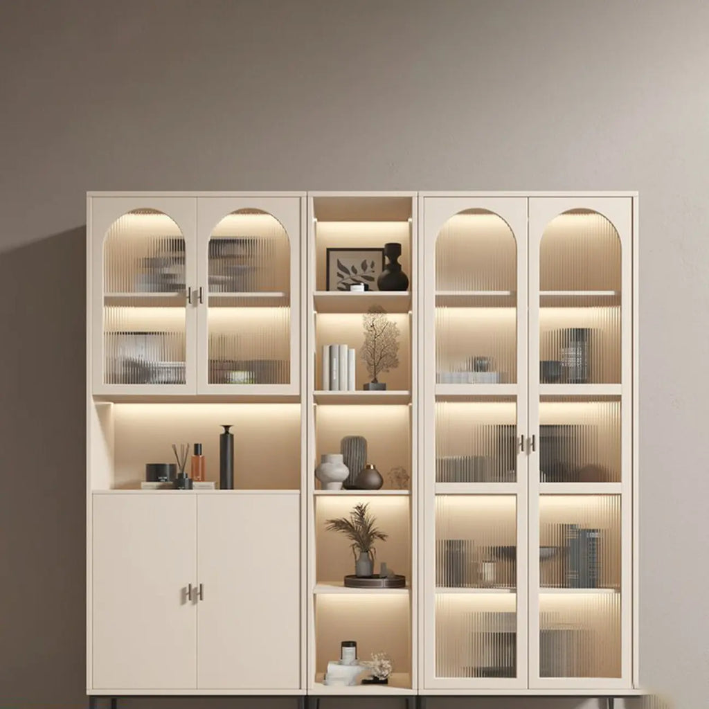 Vertical White Wood Multi-Storage Bookcase with Glass Doors