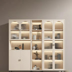 Vertical White Wood Multi-Storage Bookcase with Glass Doors