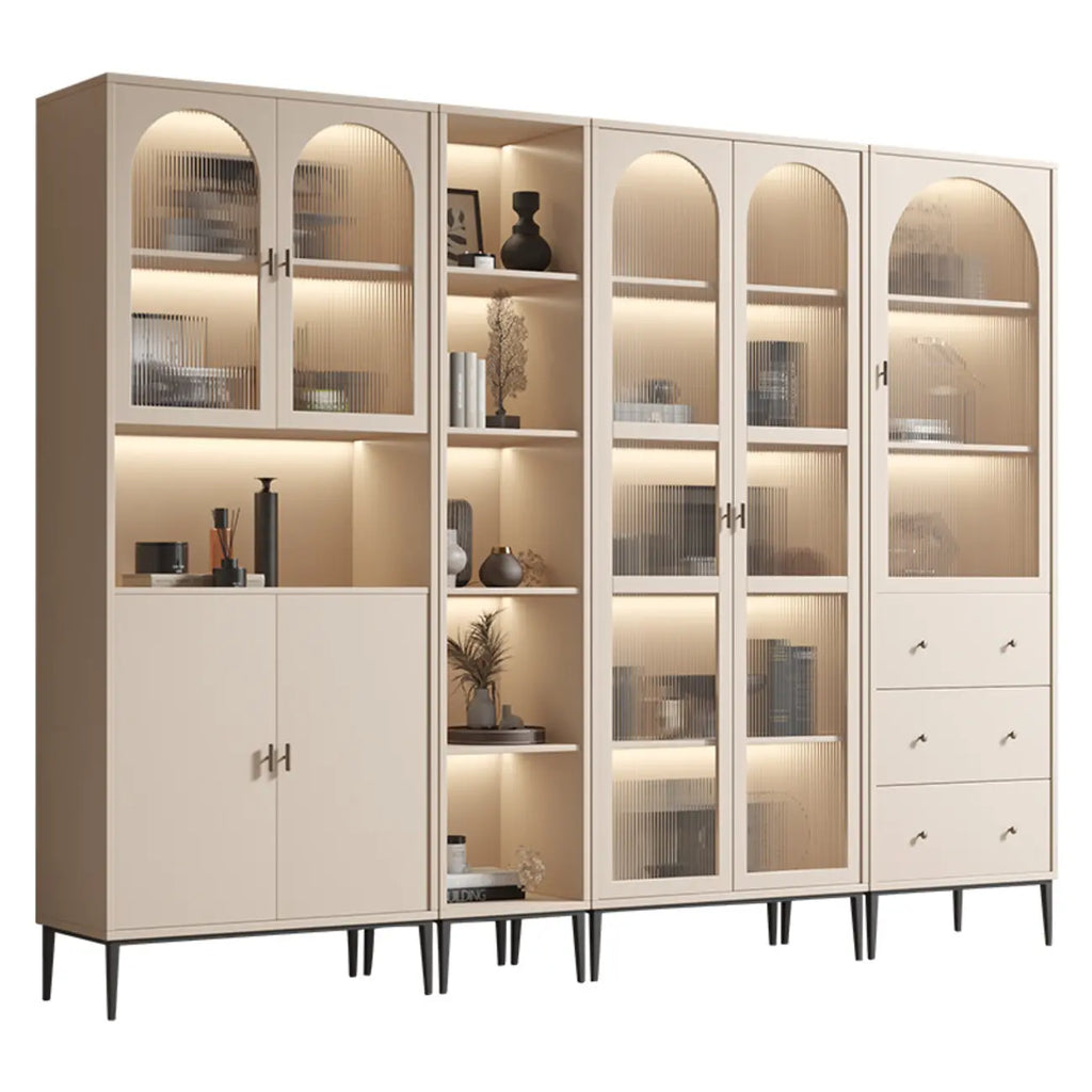 Vertical White Wood Multi-Storage Bookcase with Glass Doors