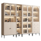 Vertical White Wood Multi-Storage Bookcase with Glass Doors
