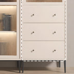 Vertical White Wood Multi-Storage Bookcase with Glass Doors