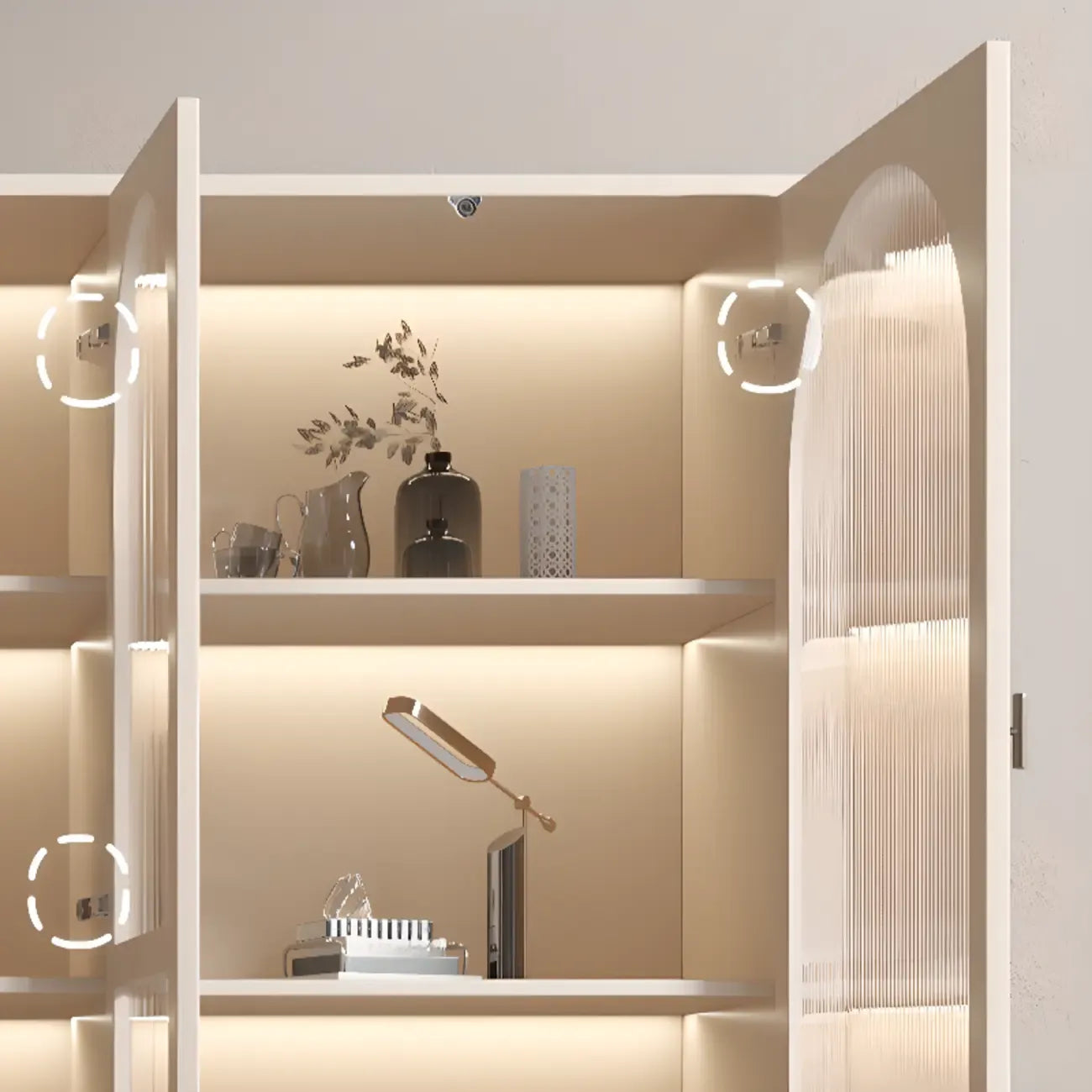 Vertical White Wood Multi-Storage Bookcase with Glass Doors