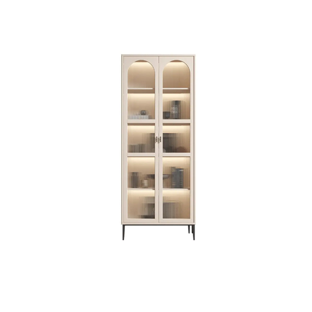 Vertical White Wood Multi-Storage Bookcase with Glass Doors