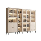 Vertical White Wood Multi-Storage Bookcase with Glass Doors