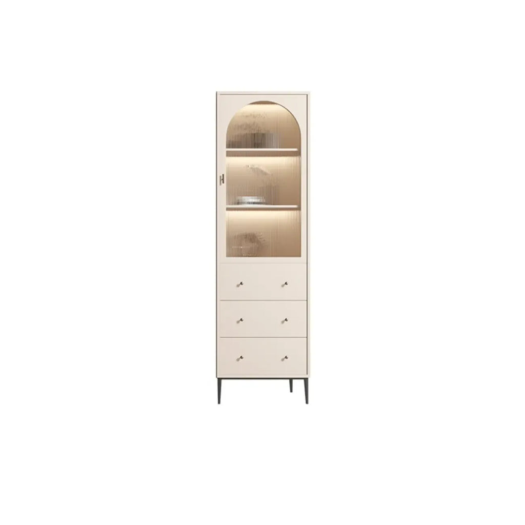 Vertical White Wood Multi-Storage Bookcase with Glass Doors