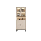 Vertical White Wood Multi-Storage Bookcase with Glass Doors