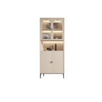 Vertical White Wood Multi-Storage Bookcase with Glass Doors