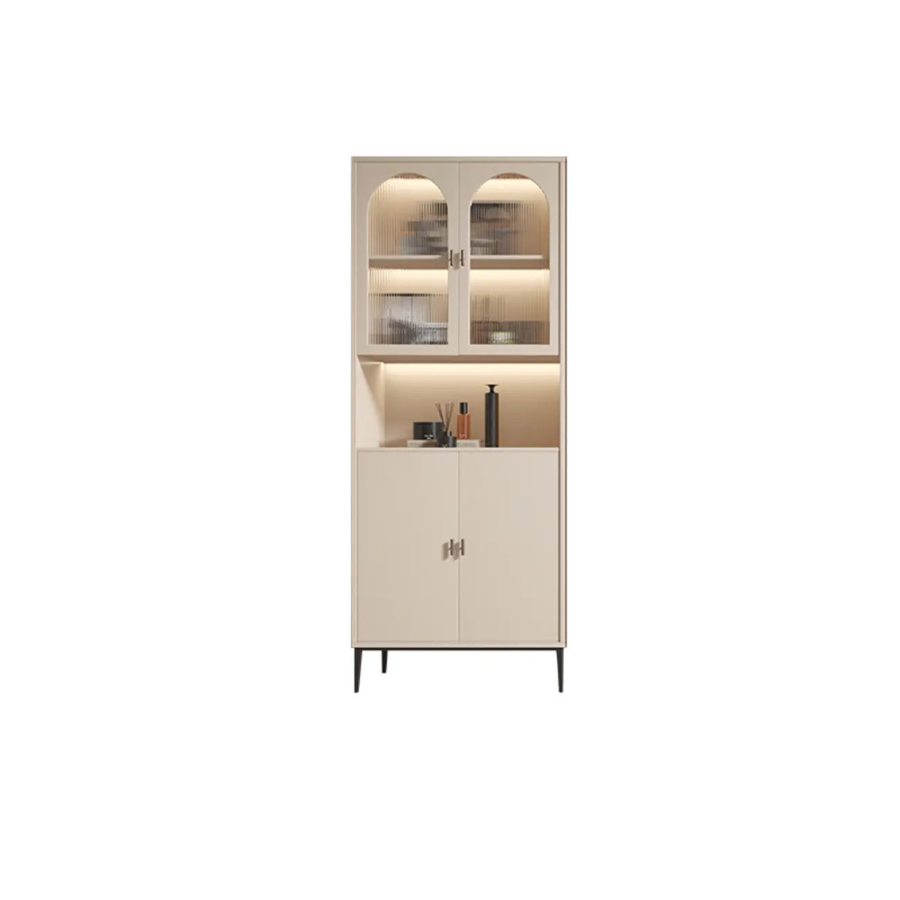 Vertical White Wood Multi-Storage Bookcase with Glass Doors