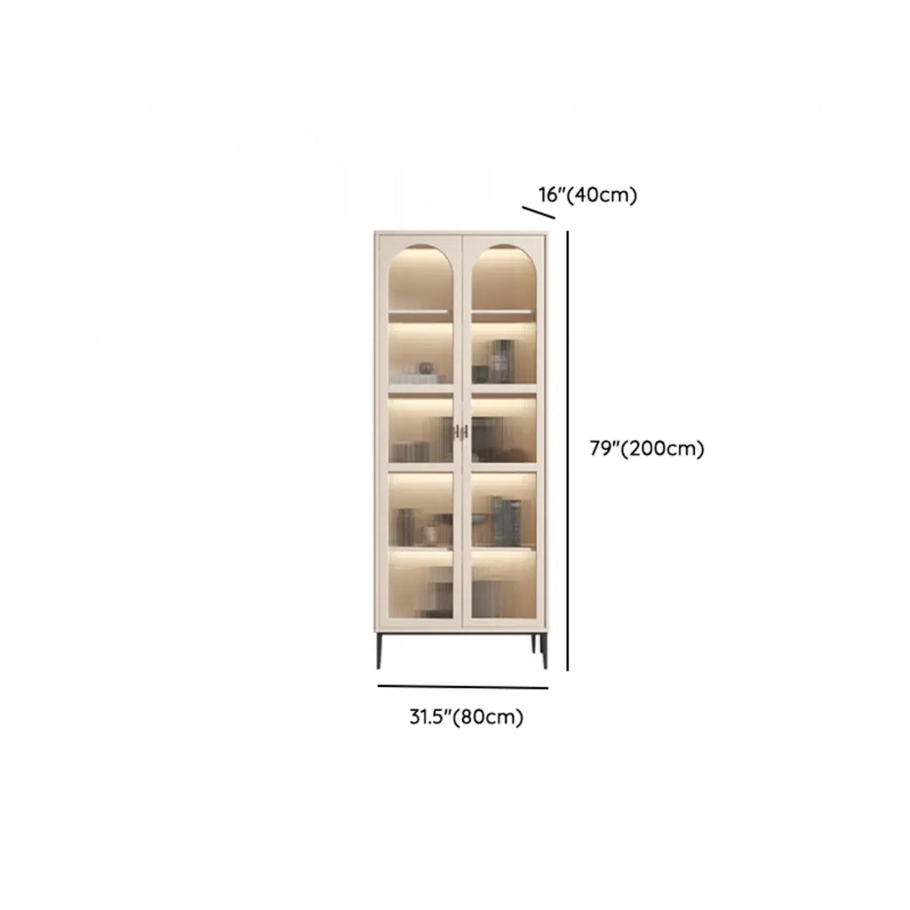 Vertical White Wood Multi-Storage Bookcase with Glass Doors