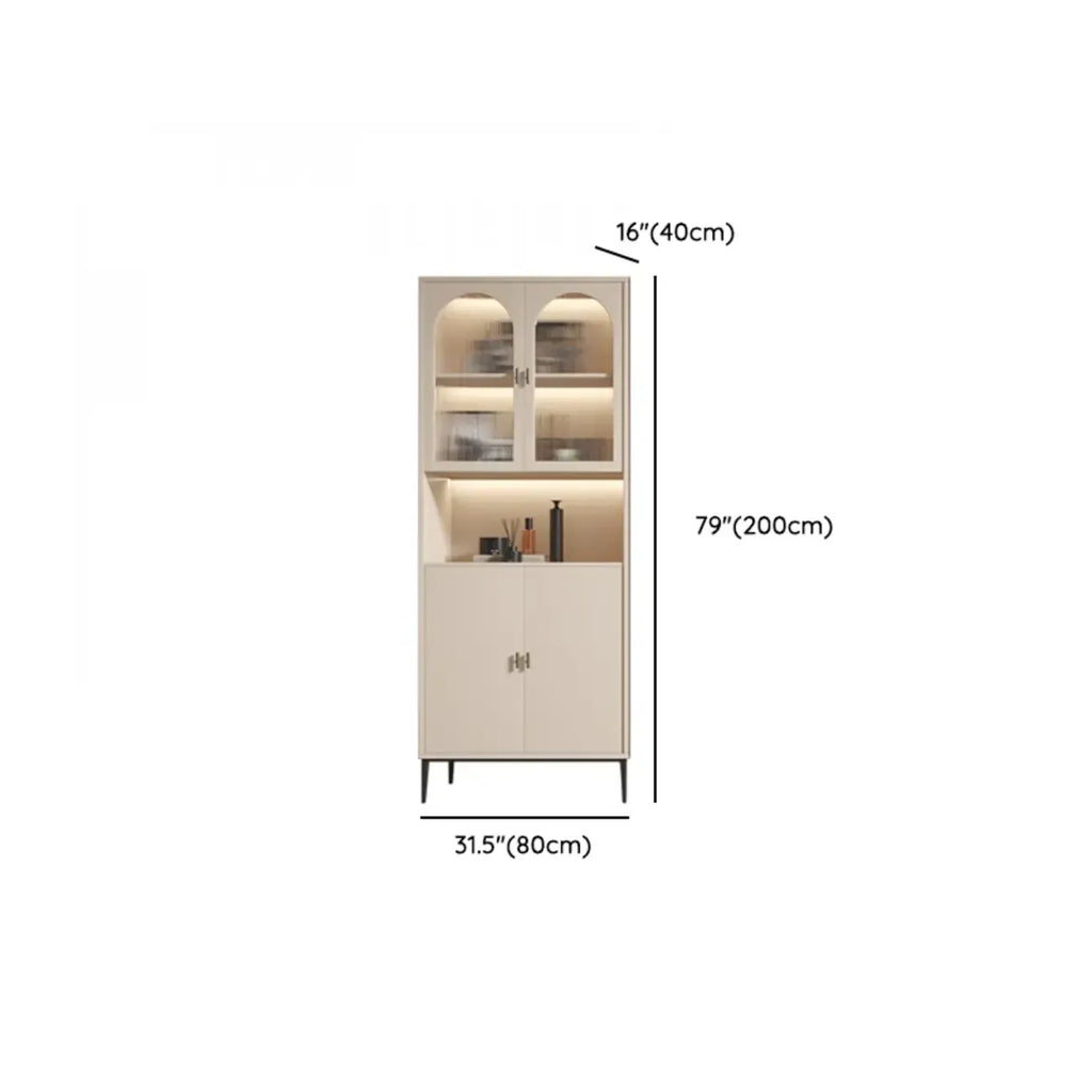 Vertical White Wood Multi-Storage Bookcase with Glass Doors