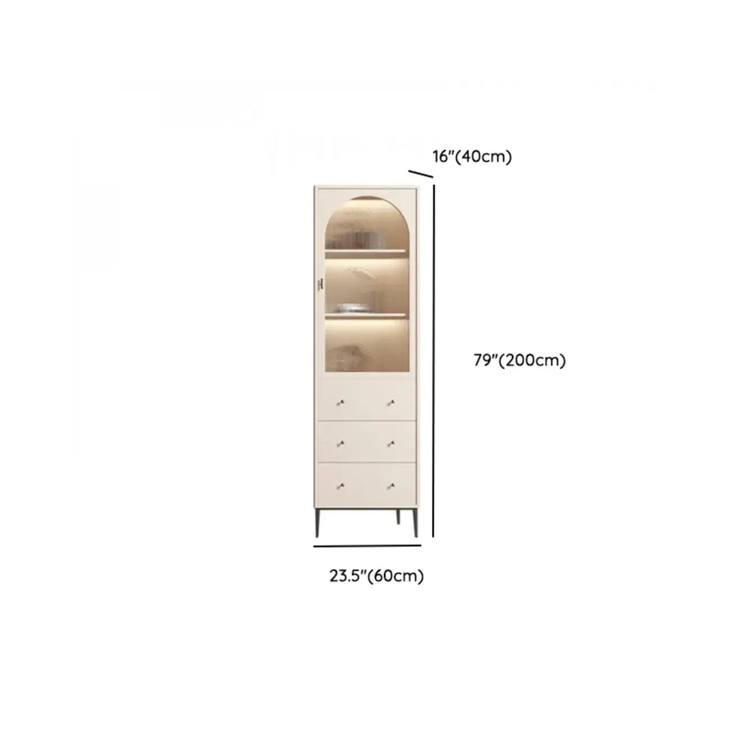 Vertical White Wood Multi-Storage Bookcase with Glass Doors