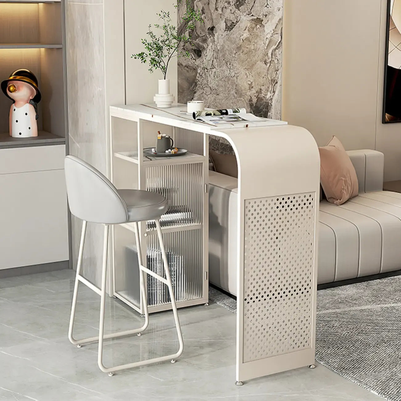 Modern White Stone Top Bar Tables with Storage