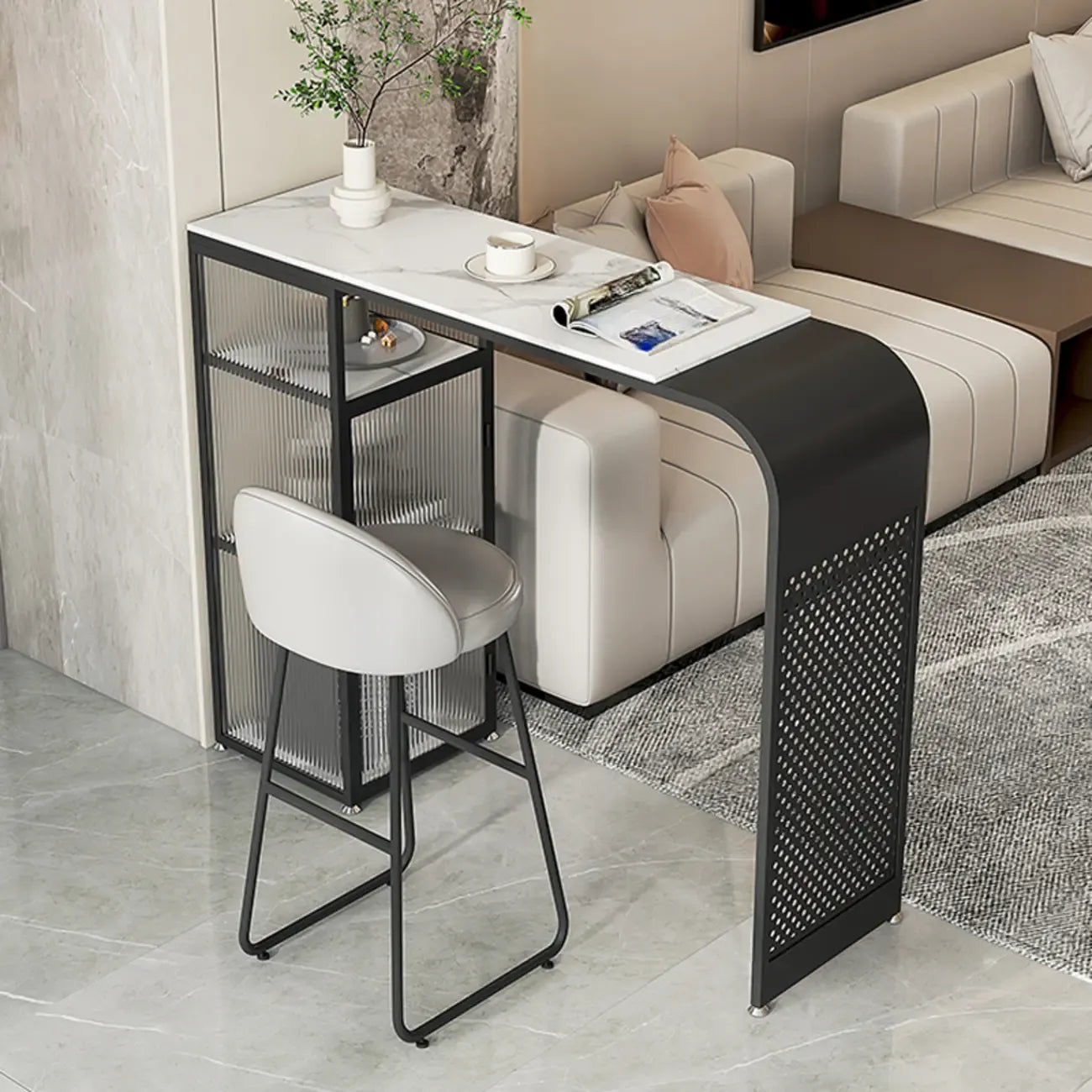 Modern White Stone Top Bar Tables with Storage