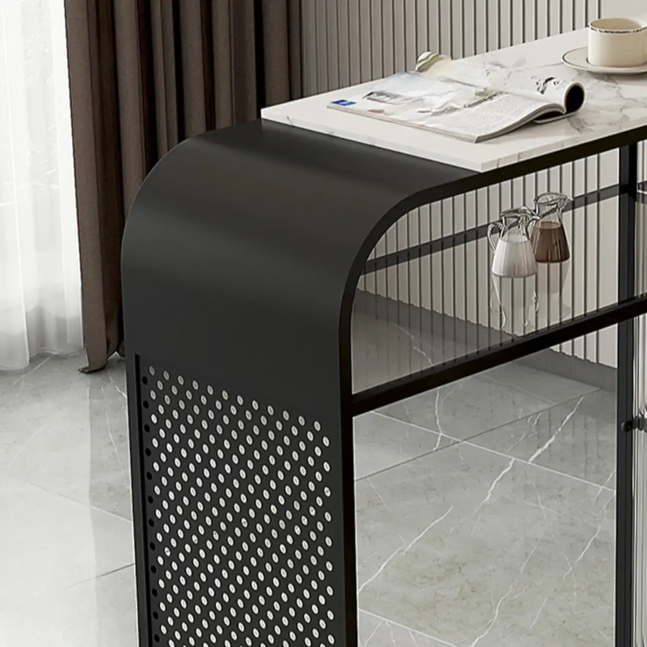 Modern White Stone Top Bar Tables with Storage