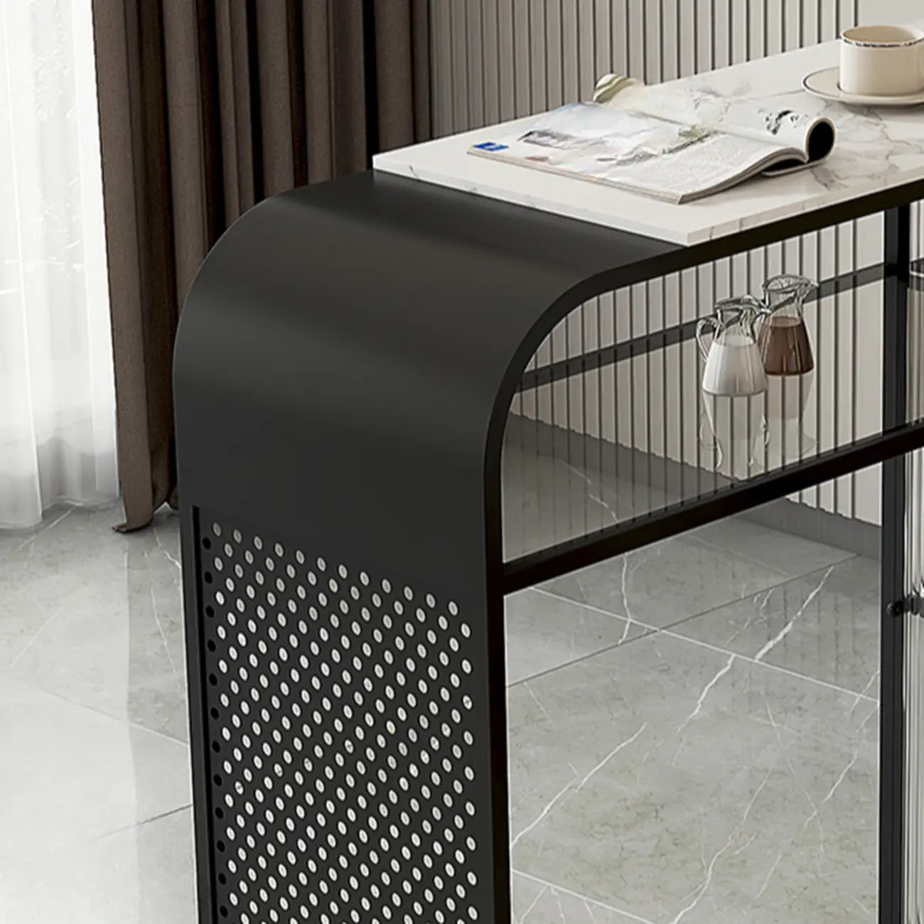 Modern White Stone Top Bar Tables with Storage