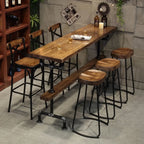 Rectangle Distressed Brown Wood Bar Table With Footrest