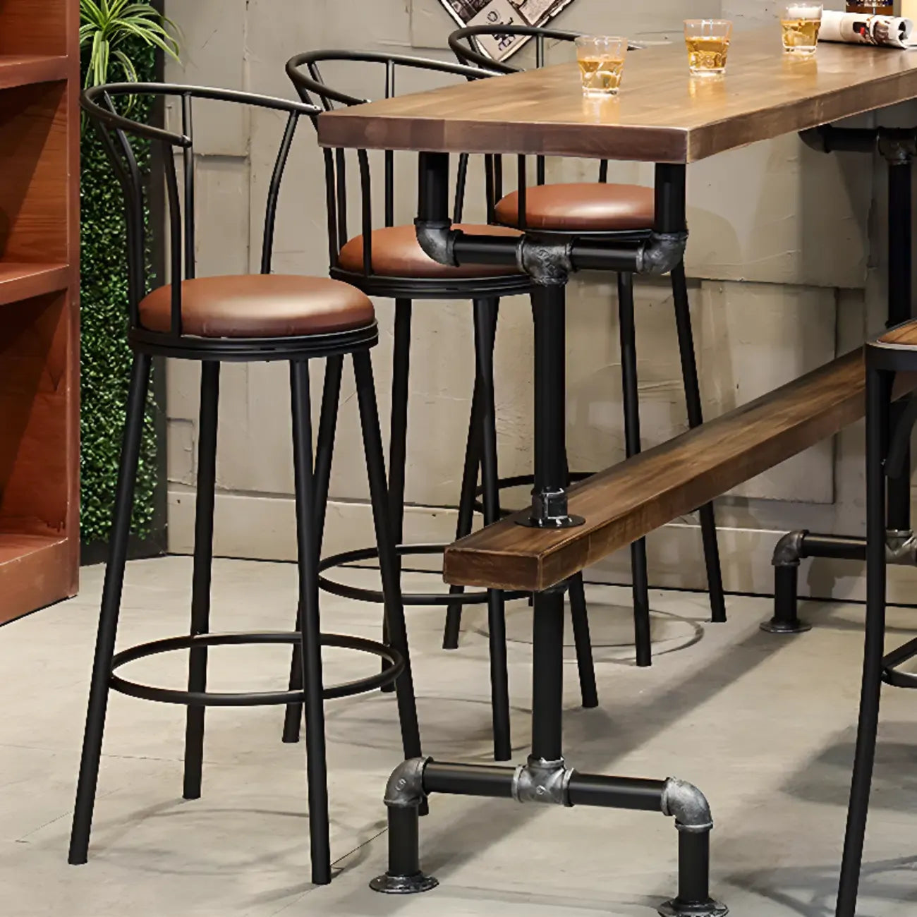 Rectangle Distressed Brown Wood Bar Table With Footrest