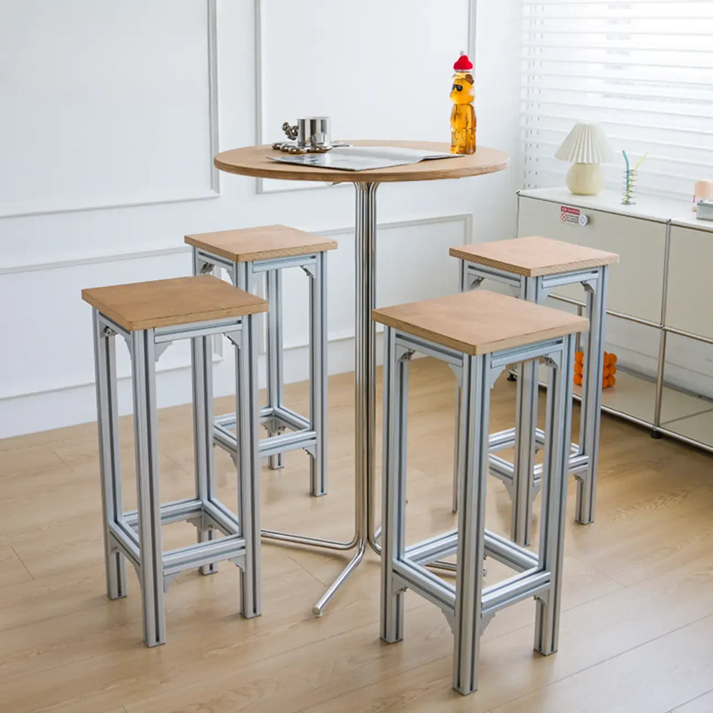 Modern Natural Wood Silver Metal Cross Legs Bar Tables