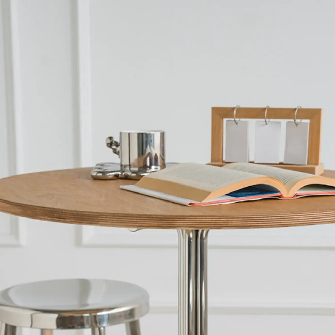 Modern Natural Wood Silver Metal Cross Legs Bar Tables